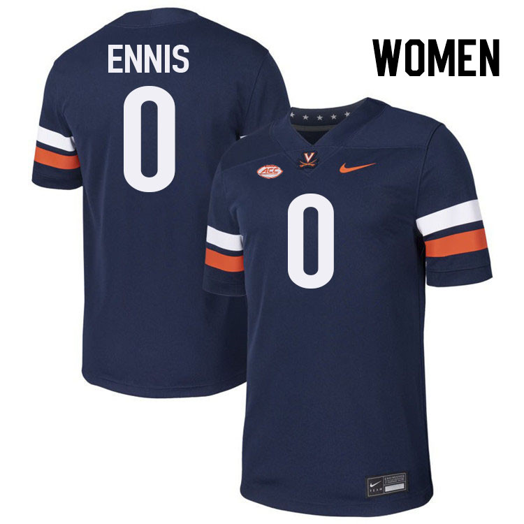 Women Virginia Cavaliers #0 Sage Ennis College Football Jerseys Stitched-Navy
